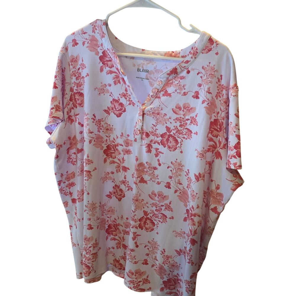 Blair Top 3x Womens Plus Size White‎ Pink Floral
V Neck Classic Casual